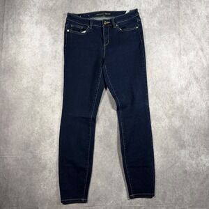 Michael Kors Izzy Skinny Jeans Women 4 Dark Wash Gold MK Logo Denim Blue Stretch